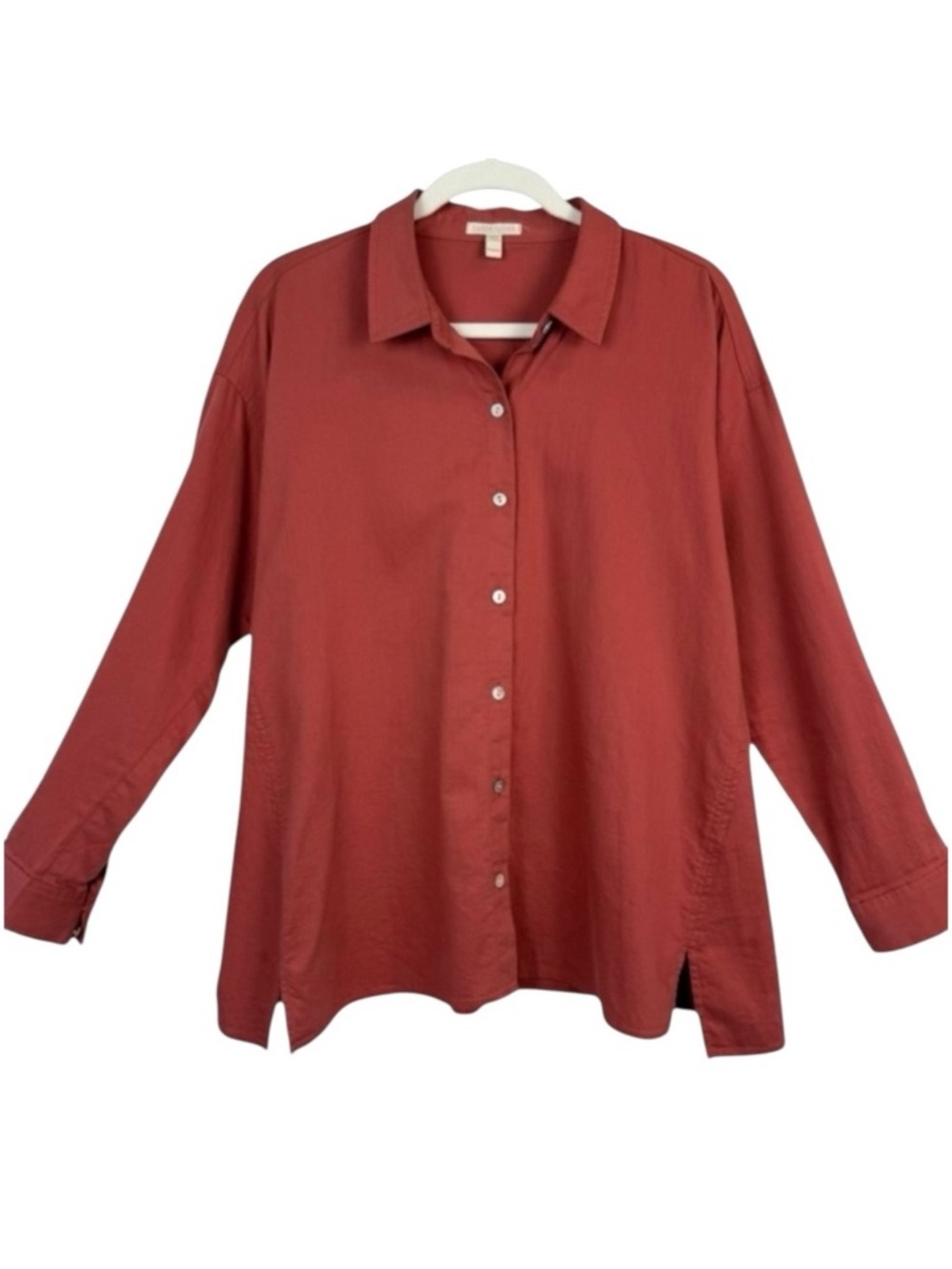 Eileen Fisher Terracotta Organic Cotton Twill Button Front Shirt PM